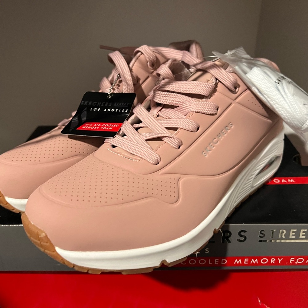 Skechers Pink Lace-Up Sneakers with Textured Upper